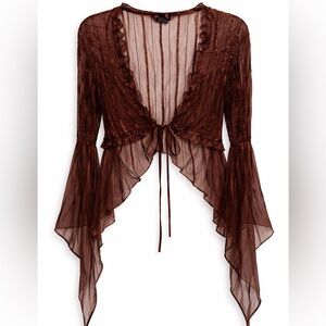 Notations Sheer Chocolate Ruffle Blouse